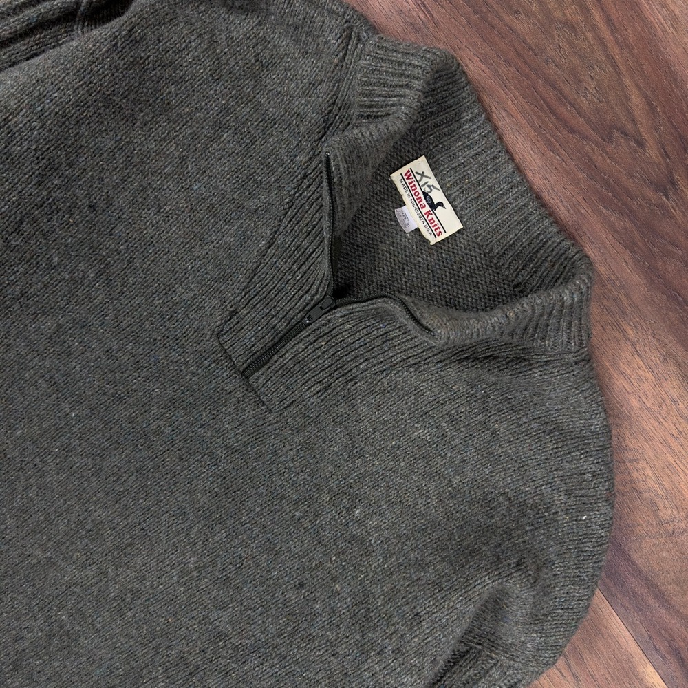 Winona Knits Mens XL Wool Blend Quarter Zip Sweater Olive Green Made in USA